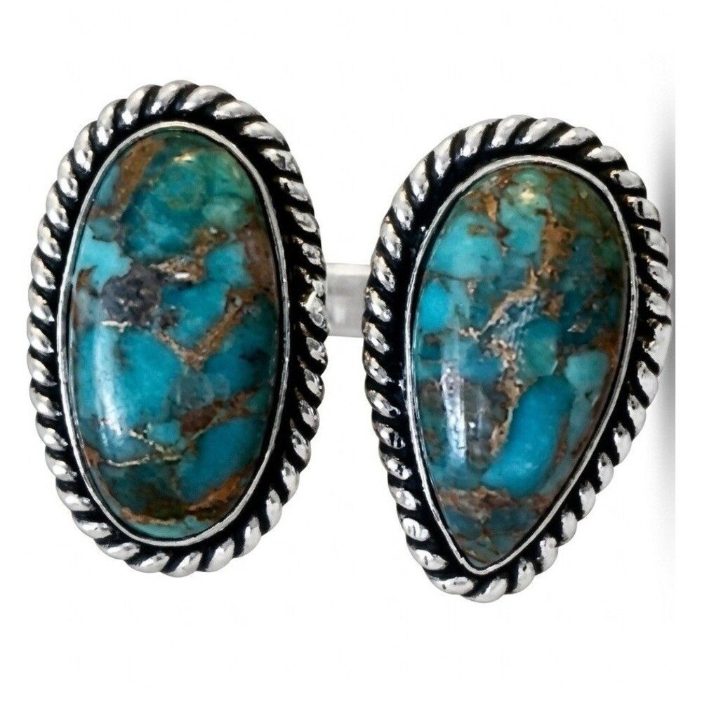 Copper Matrix Turquoise Adjustable Bypass Ring Silver Tone Southwestern Sz 7-9